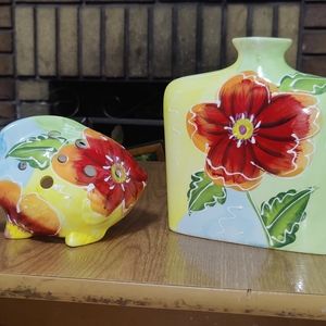 Beautifully Hand painted Vase & Tealight candle holder